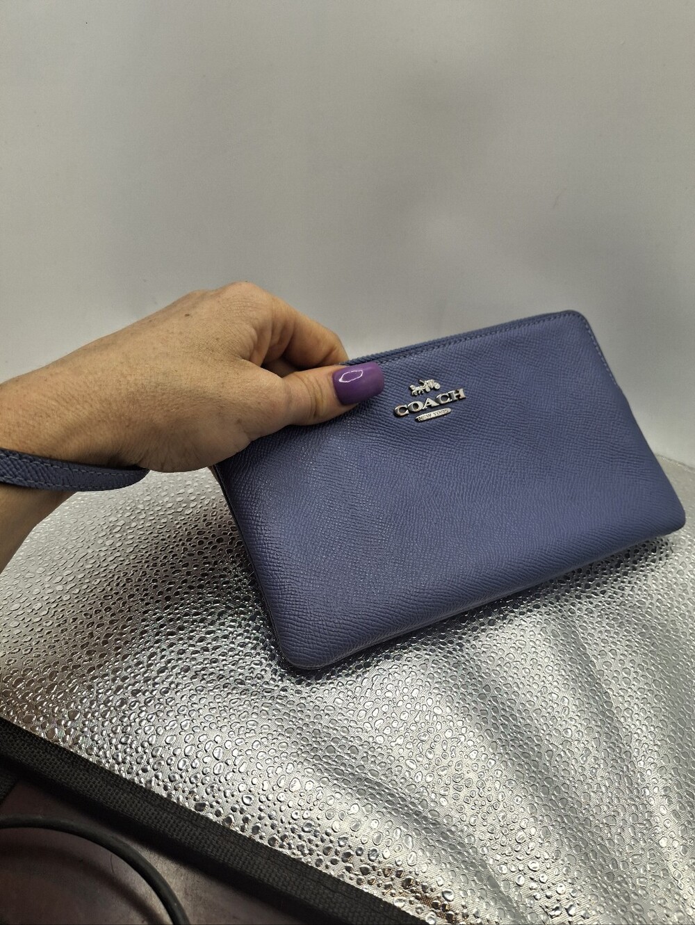 Coach Blue Leather Wristlet Pouch